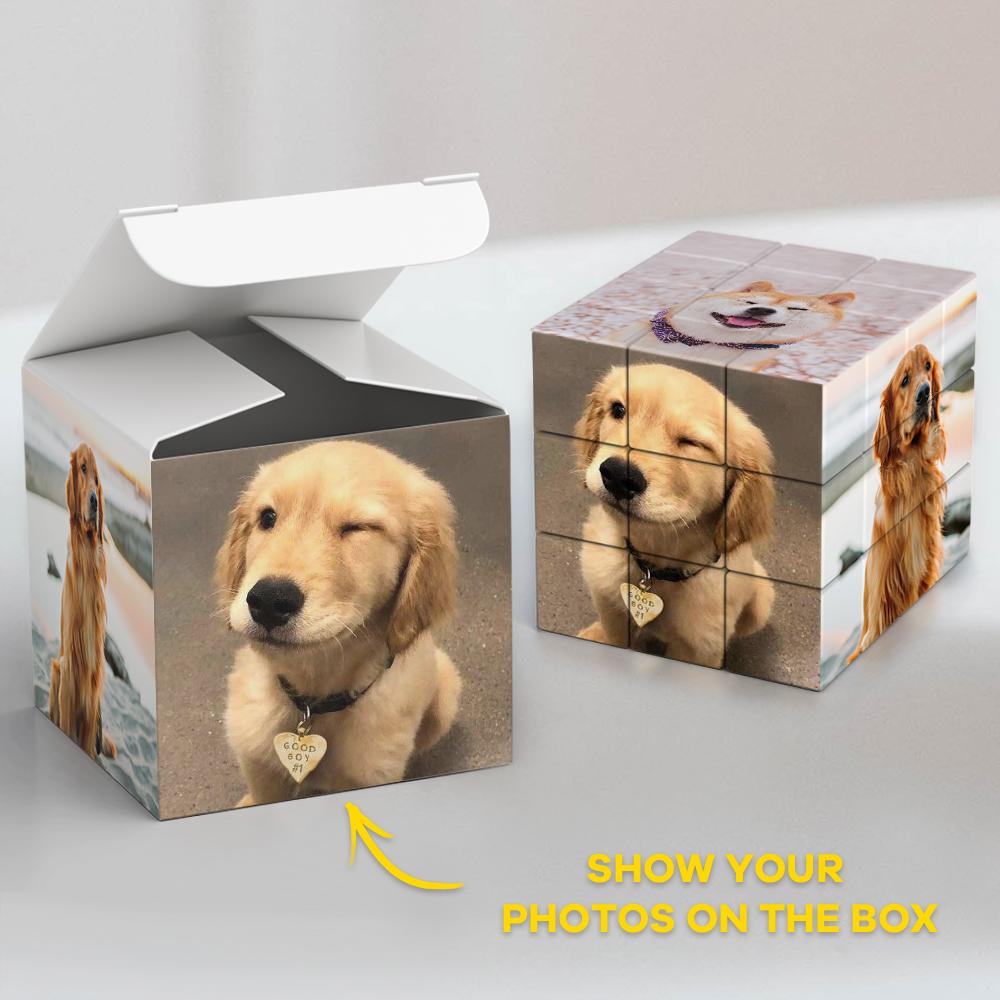 Personalised Magic Cube Picture Cube Gift For Dad With Wooden Rubic's Cube Bracket