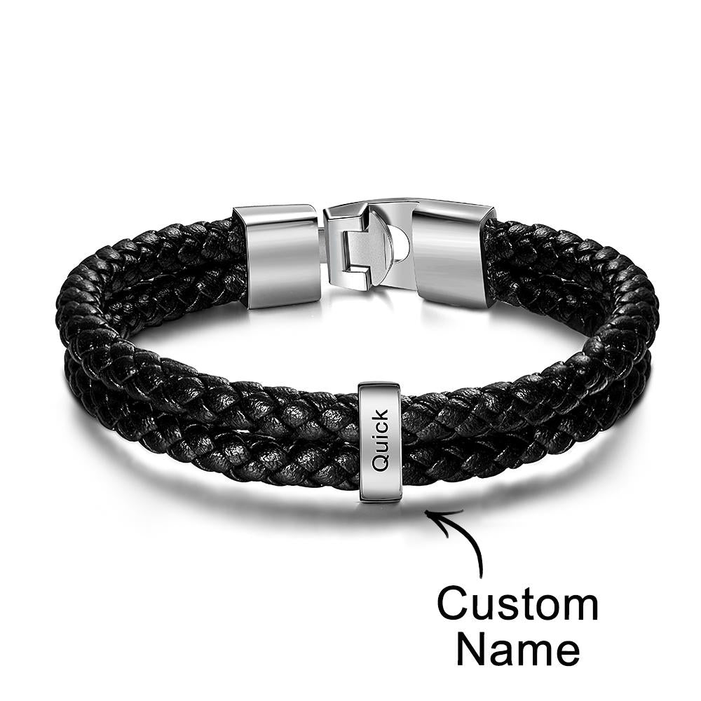 Custom Name Bracelet Leather Personalized Gifts for Father‘s Day