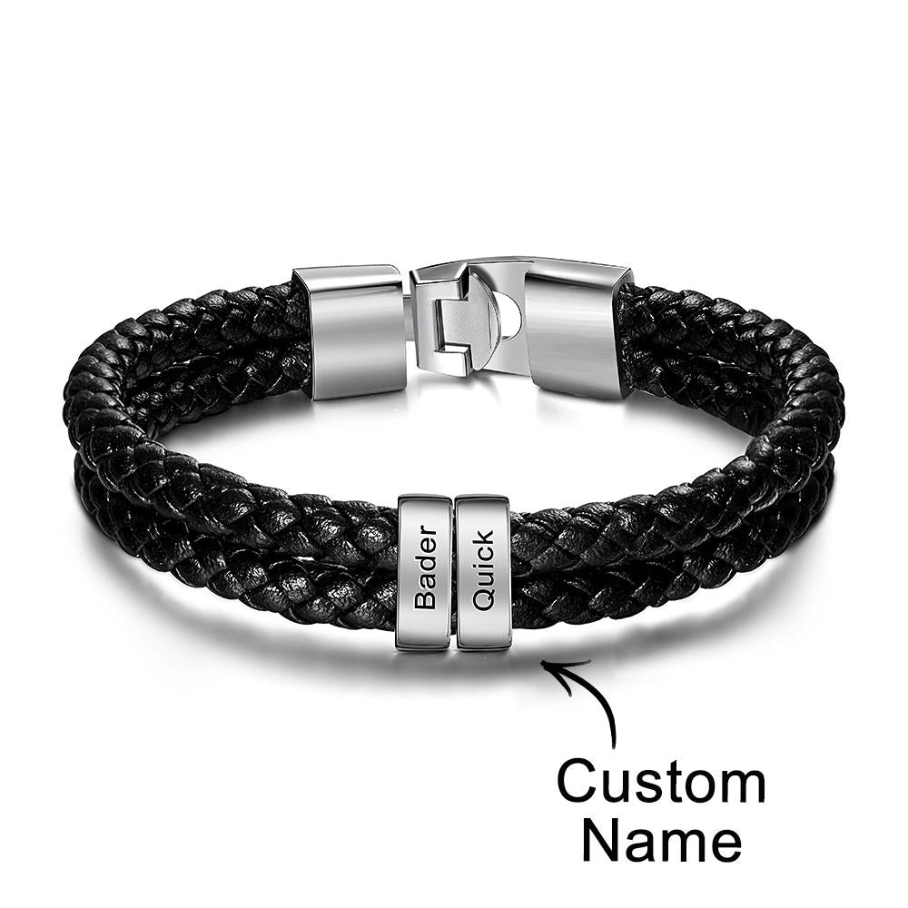 Custom Name Bracelet Leather Personalized Gifts for Father‘s Day