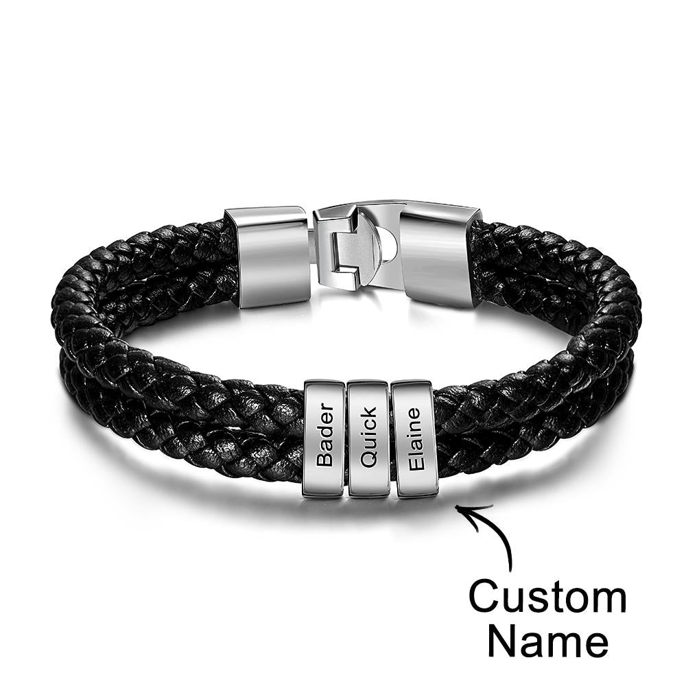Custom Name Bracelet Leather Personalized Gifts for Father‘s Day