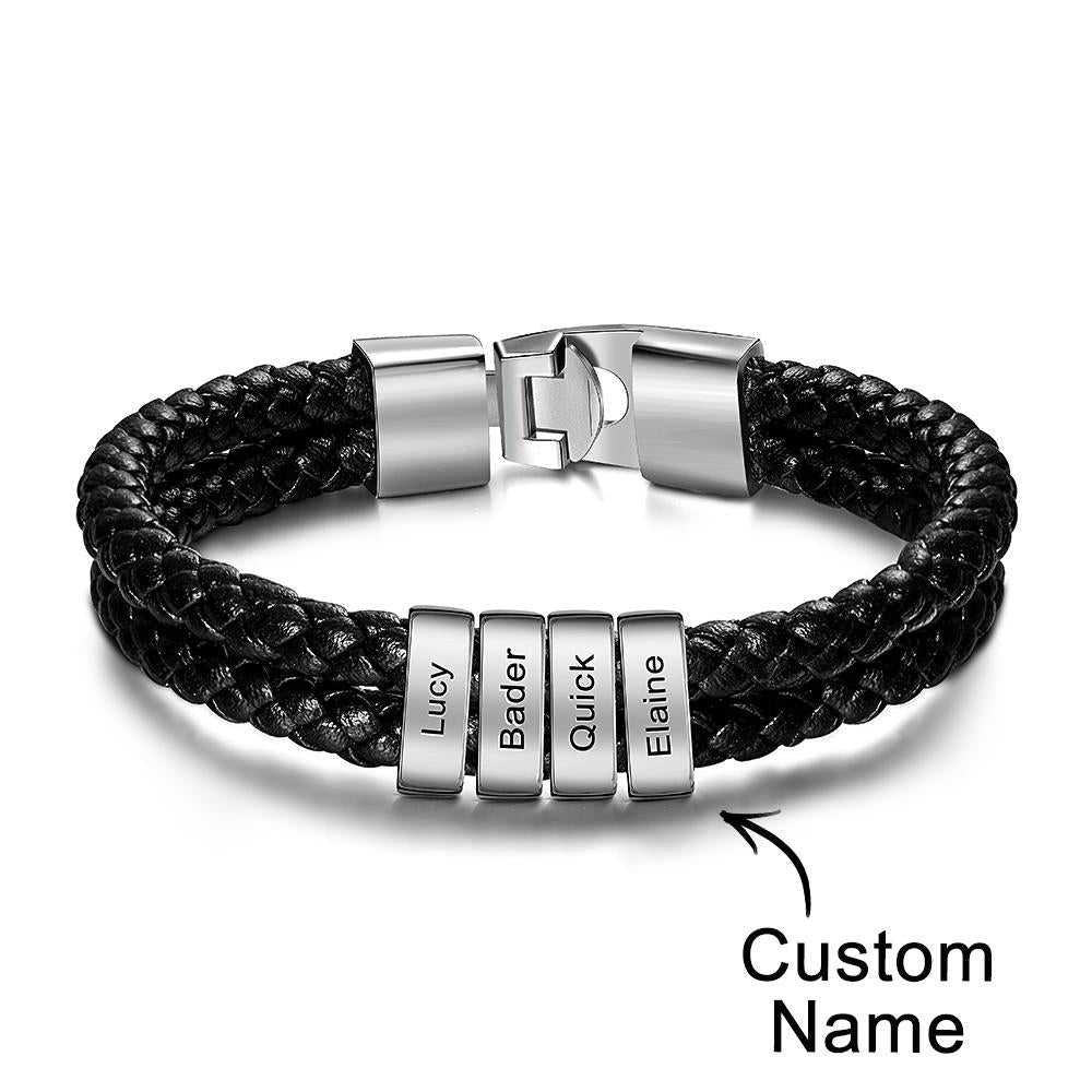 Custom Name Bracelet Leather Personalized Gifts for Father‘s Day