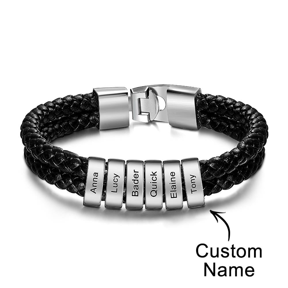 Custom Name Bracelet Leather Personalized Gifts for Father‘s Day