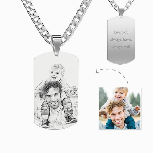 Personalised Photo Necklace Men's Jewelry With Engraving Text Stainless Steel Necklace Father's Day GIft For Dad