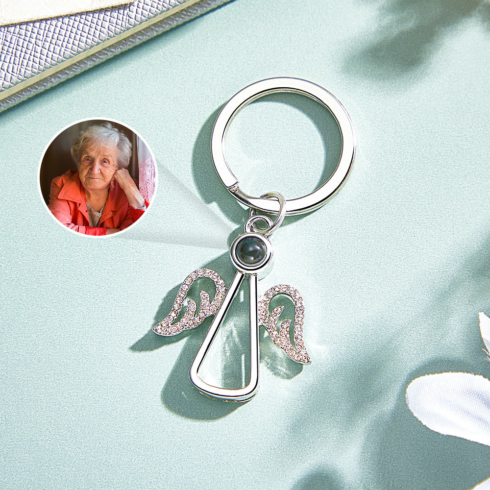 Personalized Angel Photo Keychain Projection Gem Ornament Memorial Gift for Grandma Christmas Gift