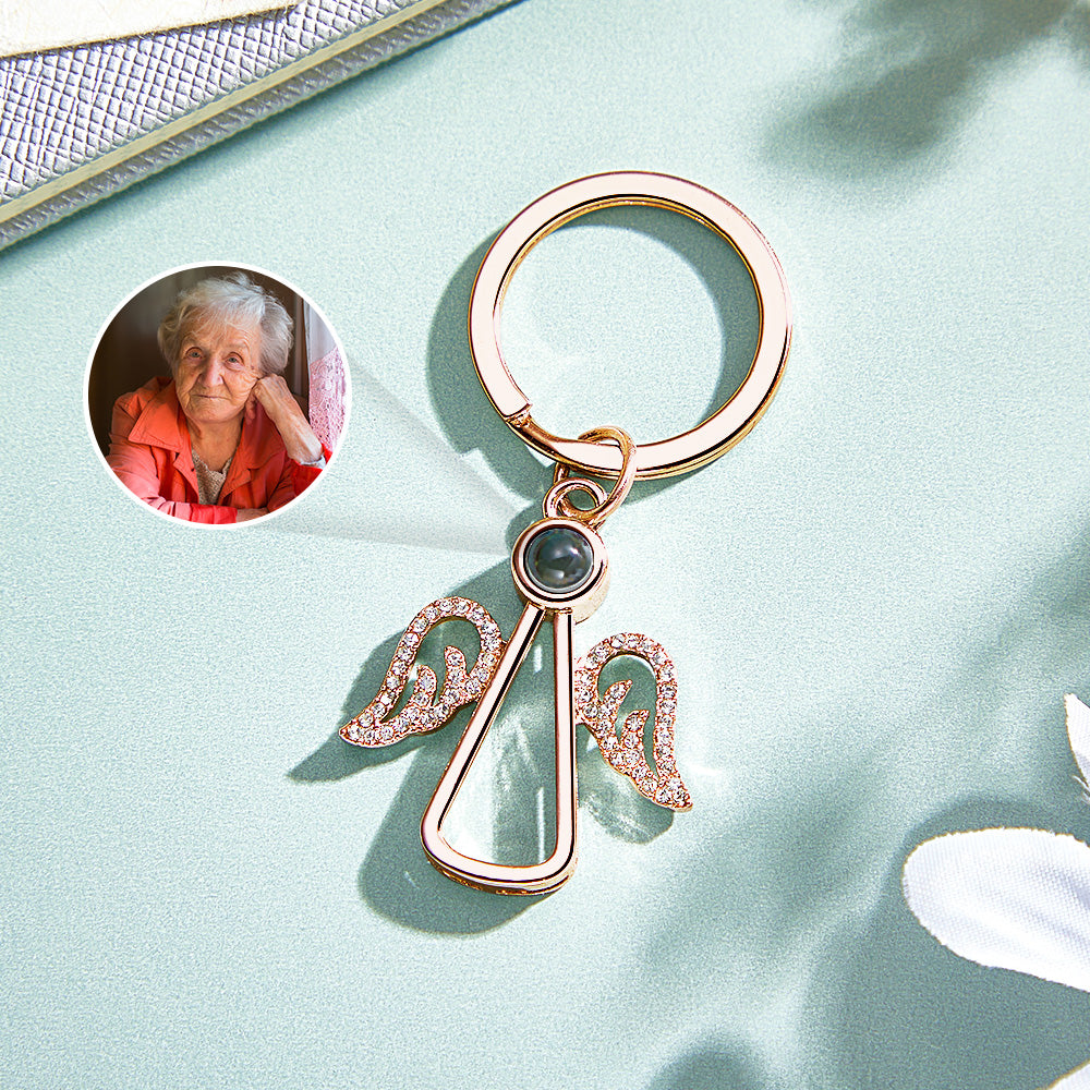 Personalized Angel Photo Keychain Projection Gem Ornament Memorial Gift for Grandma Christmas Gift