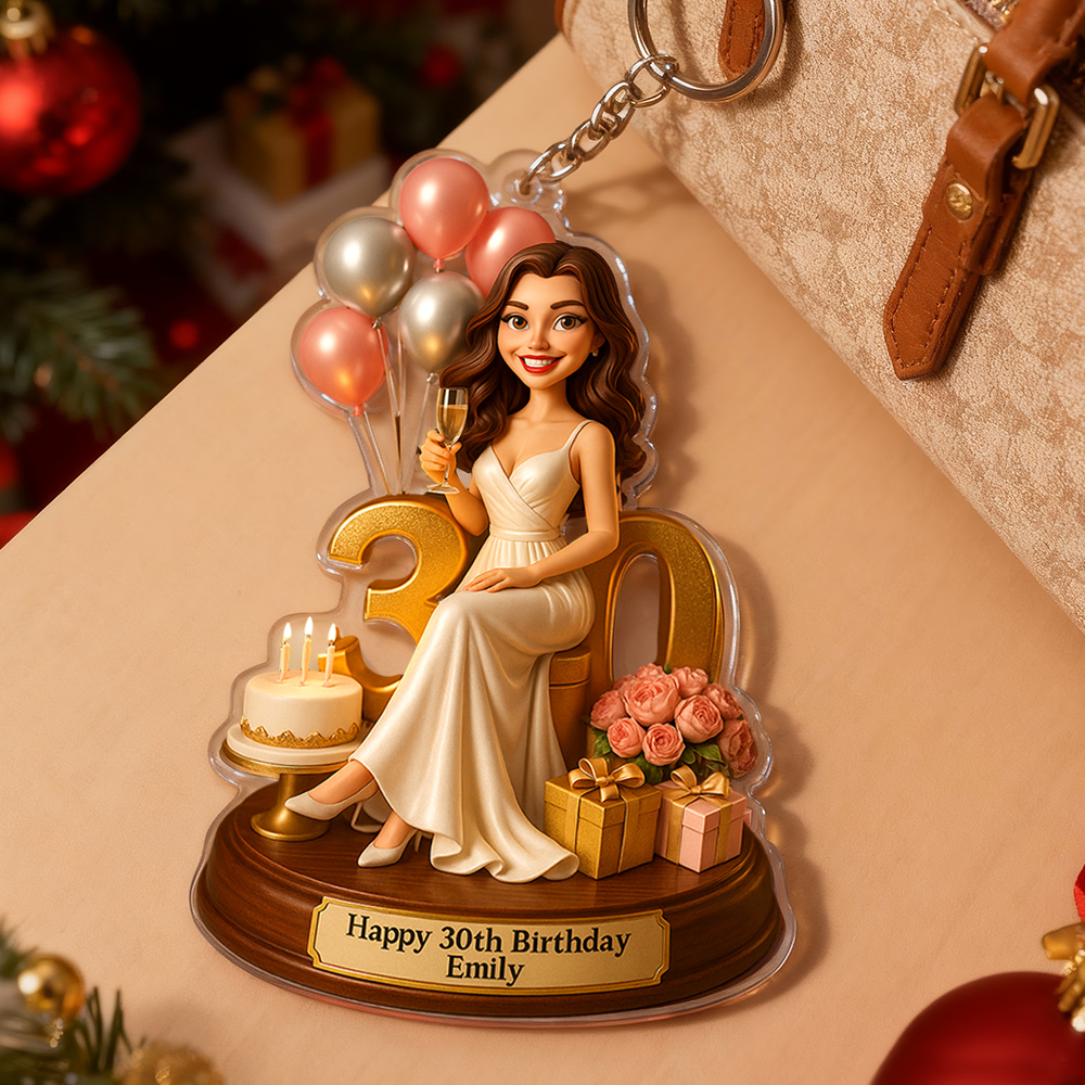 Birthday Gifts Custom Photo Women Caricature Portrait Gift Acrylic Keychain 3D Look 2D Print