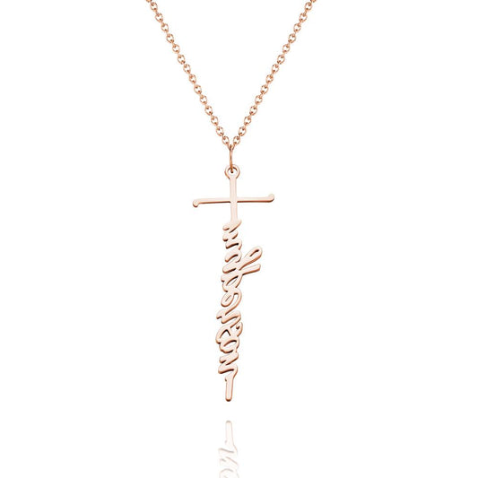 Custom Name Necklace Cross Squiggly Lettering Birthday Gift For Her