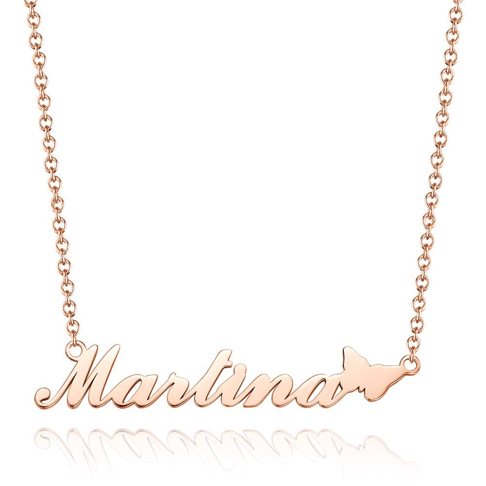 Custom Name 14K Gold Plated Necklace with Cute Butterfly Perfect Valentines Gift for Girlfriend