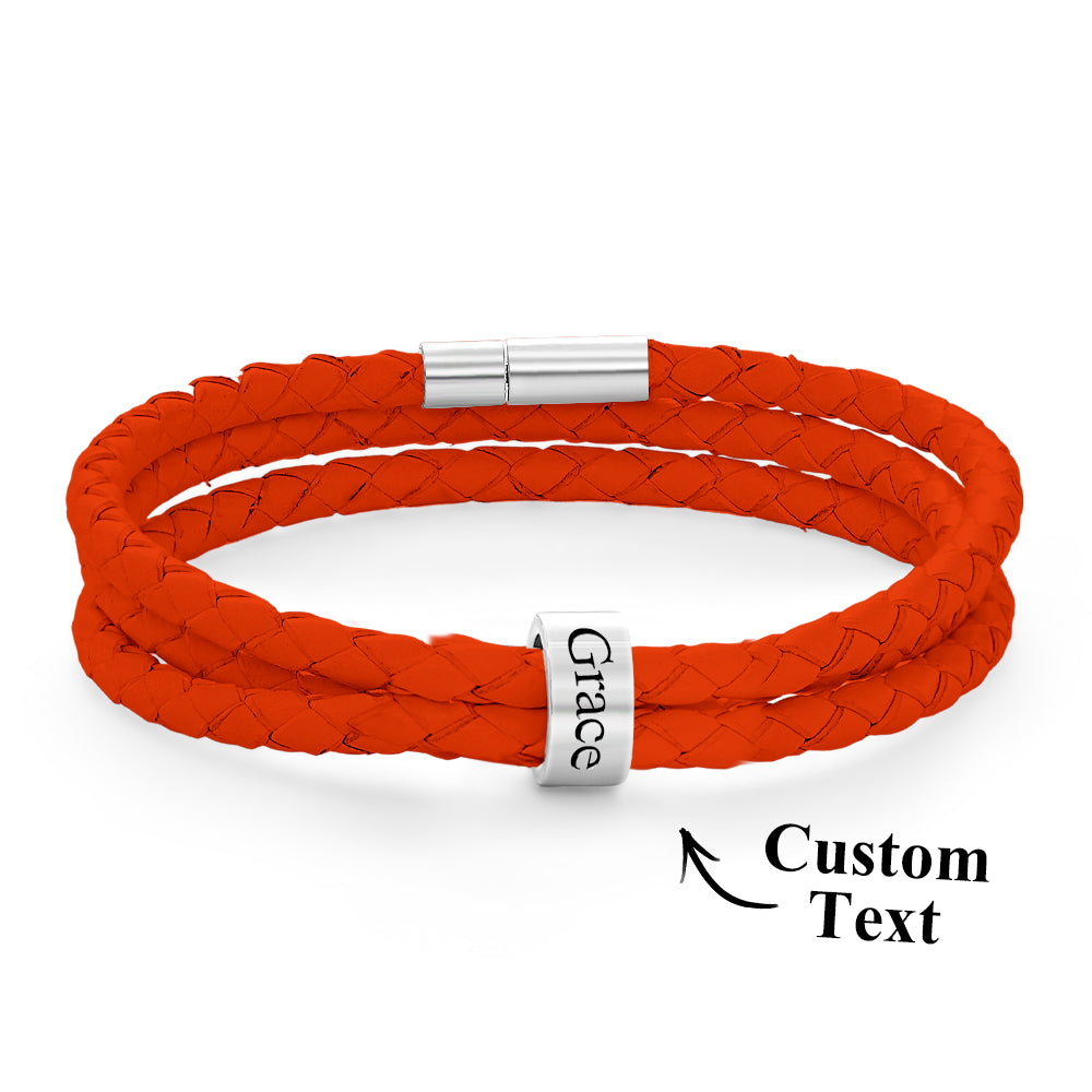 Men Braided Leather Bracelet with Small Custom silver Beads