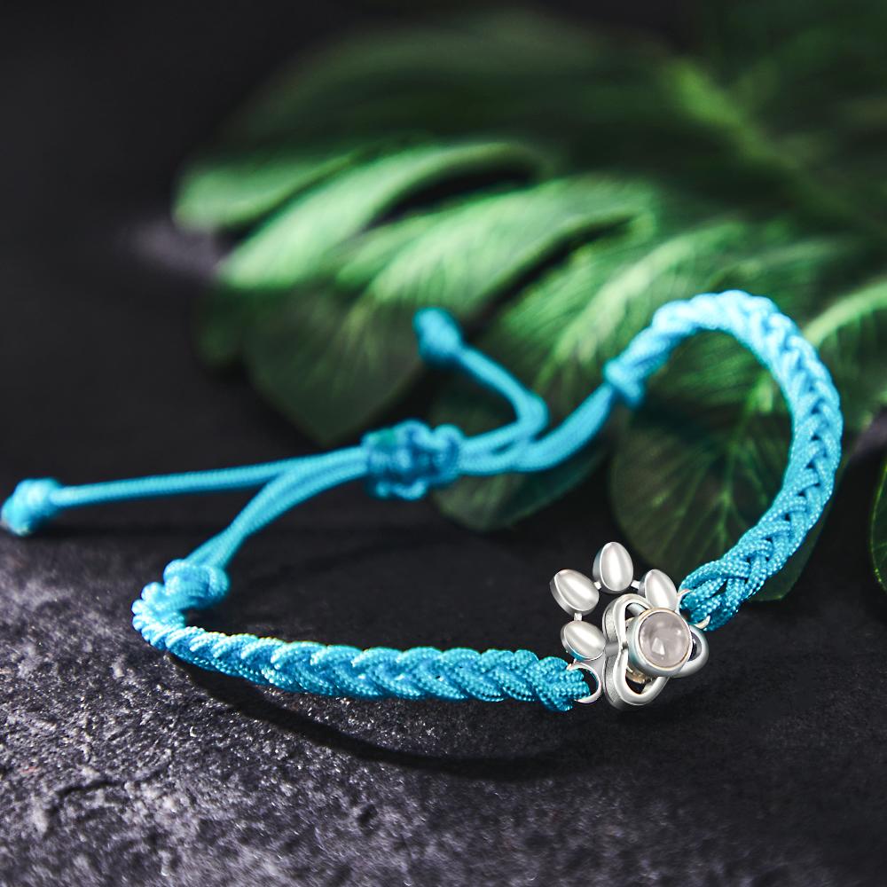 Custom Dog Paw Photo Projection Bracelet Braided Rope Bracelet Gift for Pet Lover