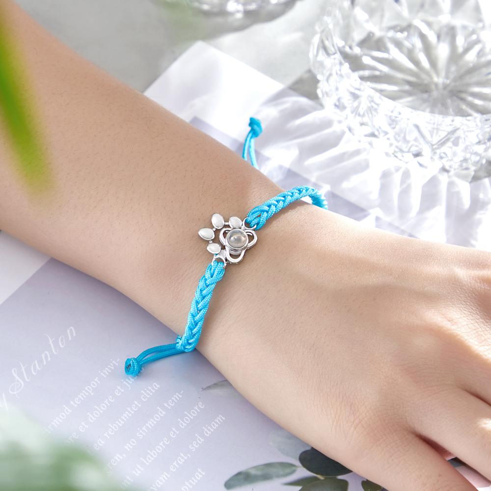 Custom Dog Paw Photo Projection Bracelet Braided Rope Bracelet Gift for Pet Lover