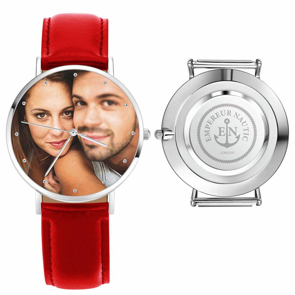 Personalised Photo Genuine Leather Custom Text Watch For Men - 40mm Valentines Gift