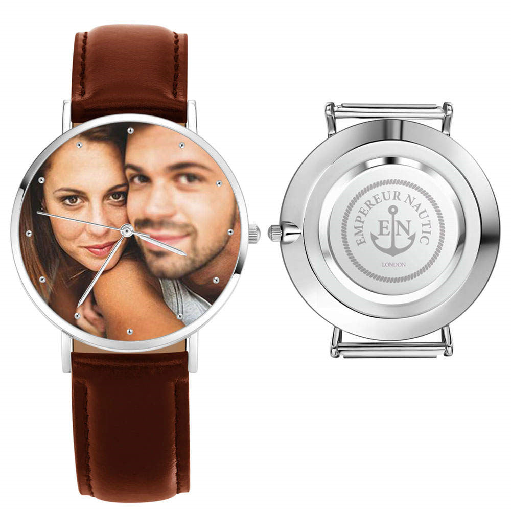 Personalised Photo Genuine Leather Custom Text Watch For Men - 40mm Valentines Gift