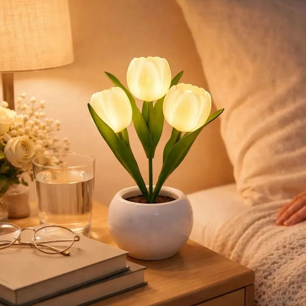 LED Tulip Night Light Dimmable Plug-in Romantic Flower Lamp Artificial Bloom Mother’s Day Gift