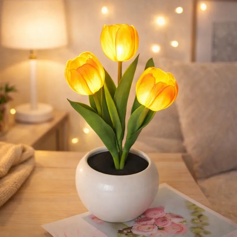 LED Tulip Night Light Dimmable Plug-in Romantic Flower Lamp Artificial Bloom Mother’s Day Gift