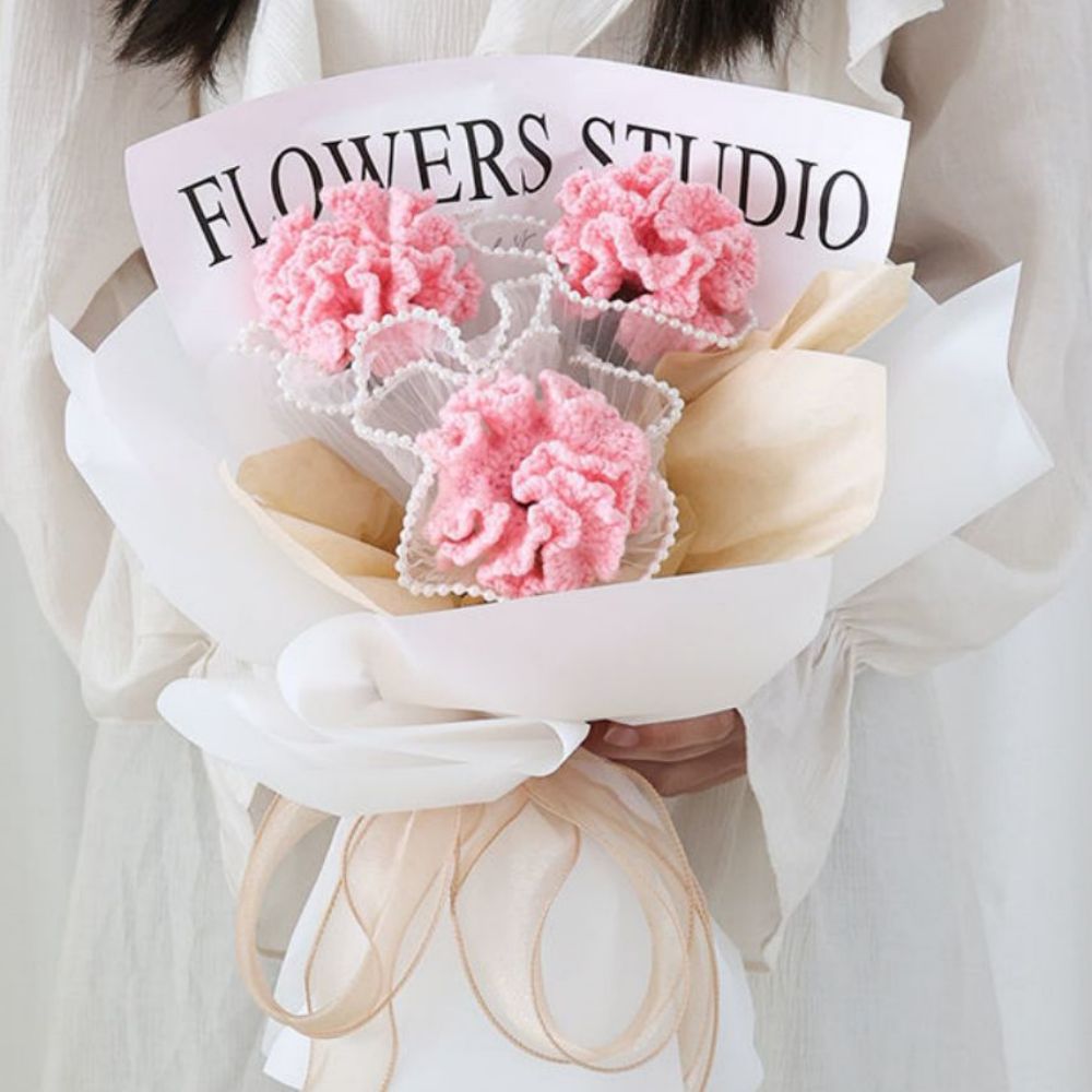 Crochet Flowers Bouquet Handmade Knitted Carnation Bouquet Wedding Gift