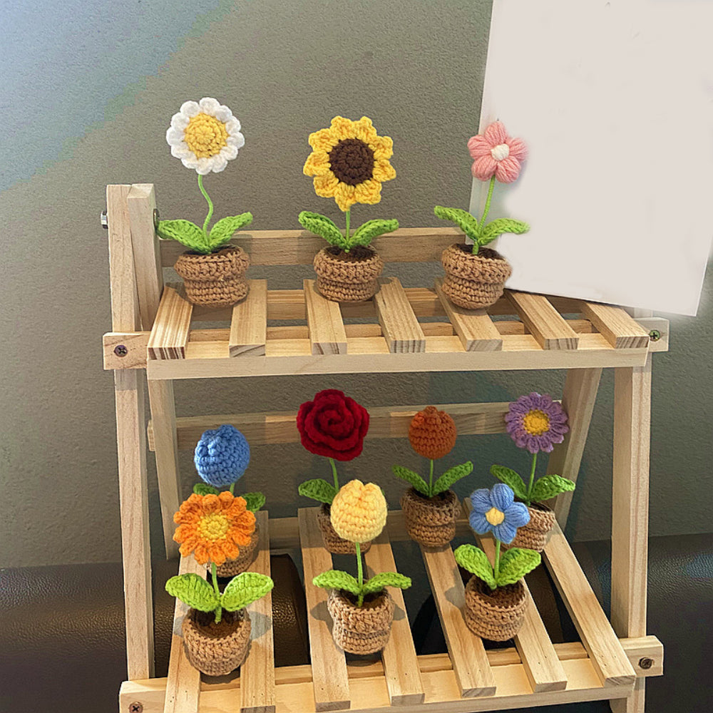 Handmade Crochet Flowers Completed Hand Woven Knitted Potted Plants Gift for Handicraft Lover
