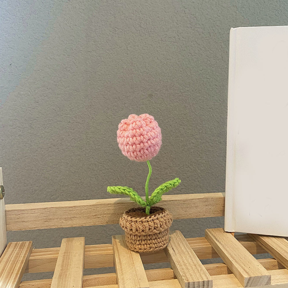 Handmade Crochet Flowers Completed Hand Woven Knitted Potted Plants Gift for Handicraft Lover