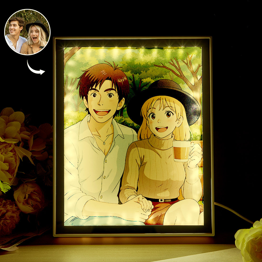Personalized Mirror Night Light Custom Photo Gibli Style Couple Gifts