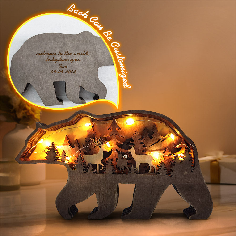 Custom Animal Wooden Statue Home Ornament Multi layer Woodland Bear Silhouette Decor for Shelf Table Wood Statue