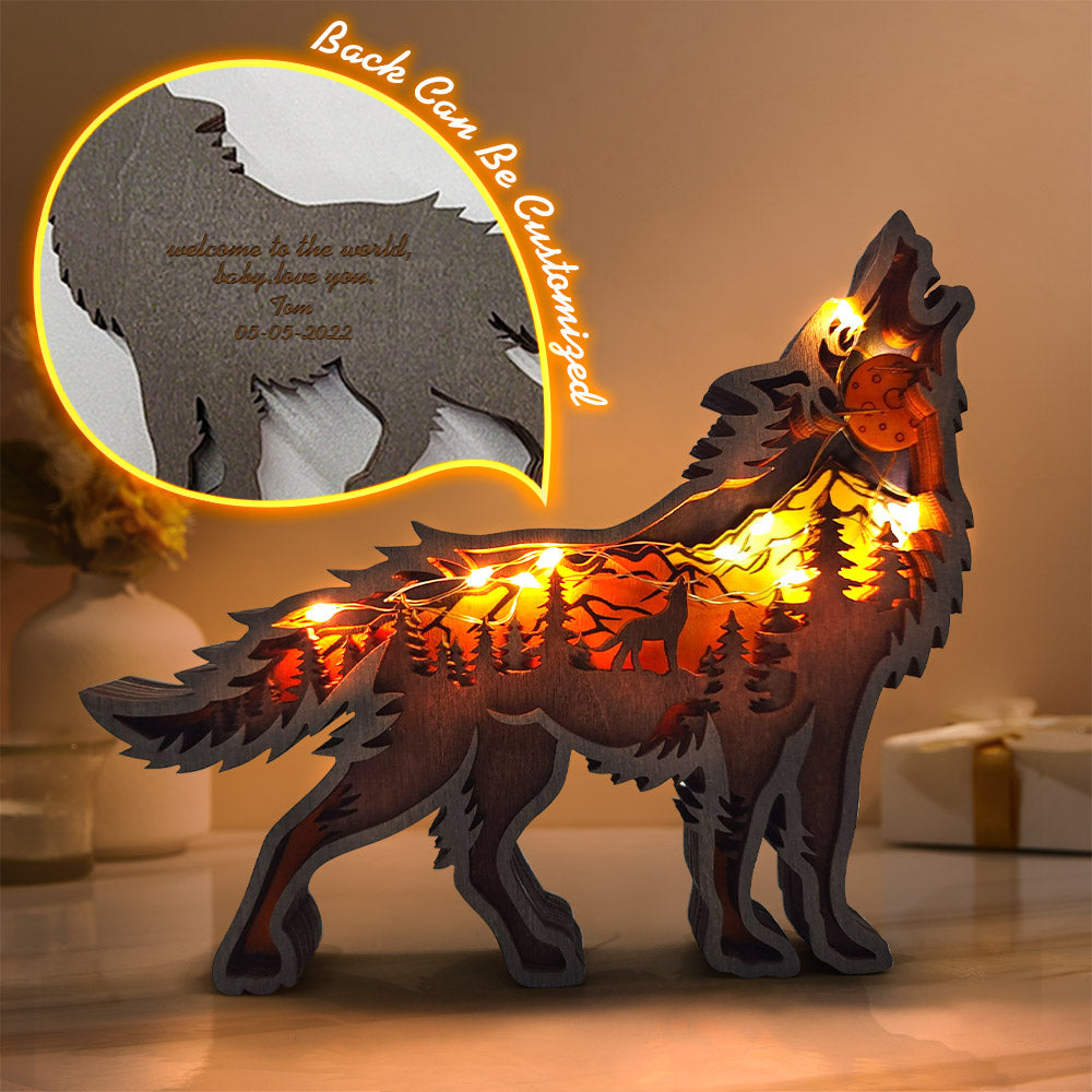 Custom Animal Wooden Statue Home Ornament Multi layer Woodland Bear Silhouette Decor for Shelf Table Wood Statue