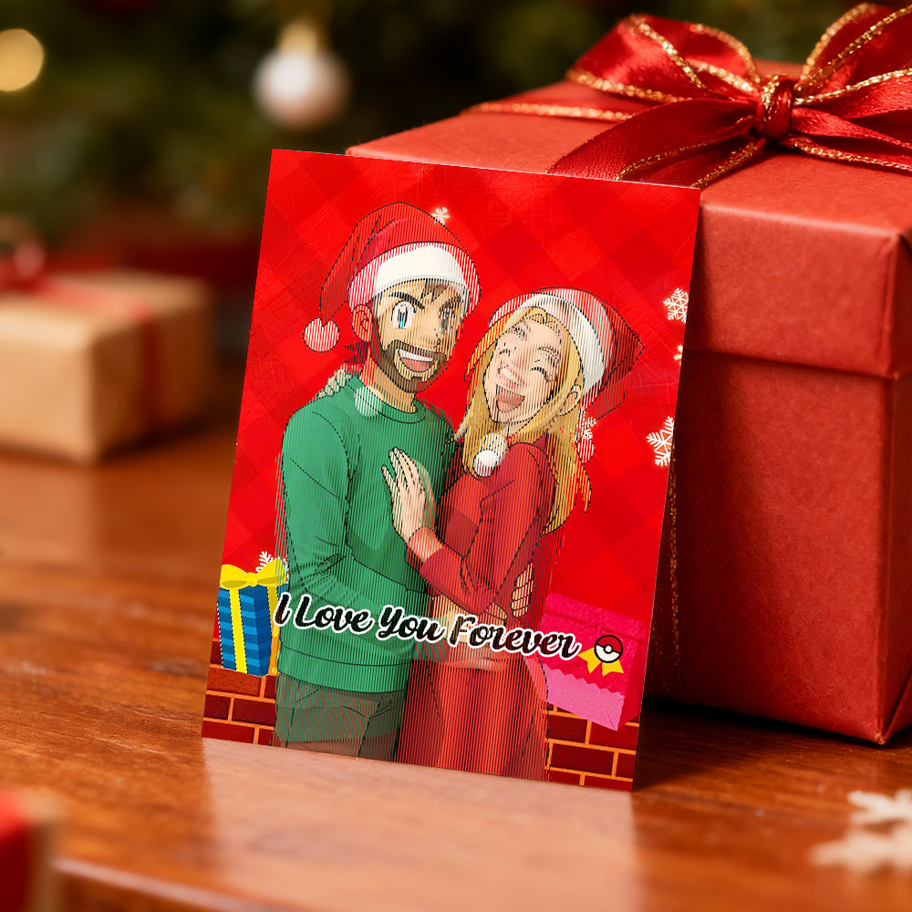 Personalized Lenticular Card Christmas Photo Anime Style Christmas Gift Holiday Greeting Card