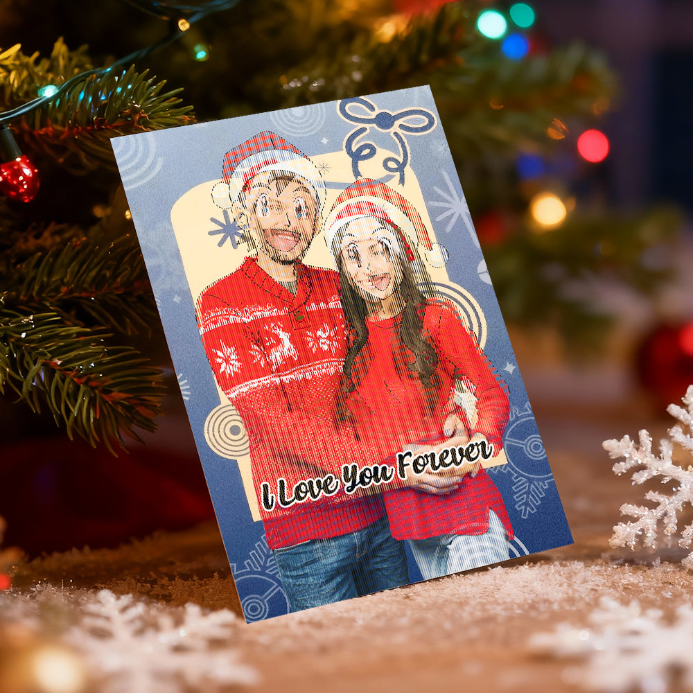 Personalized Lenticular Card Christmas Photo Anime Style Christmas Gift Holiday Greeting Card