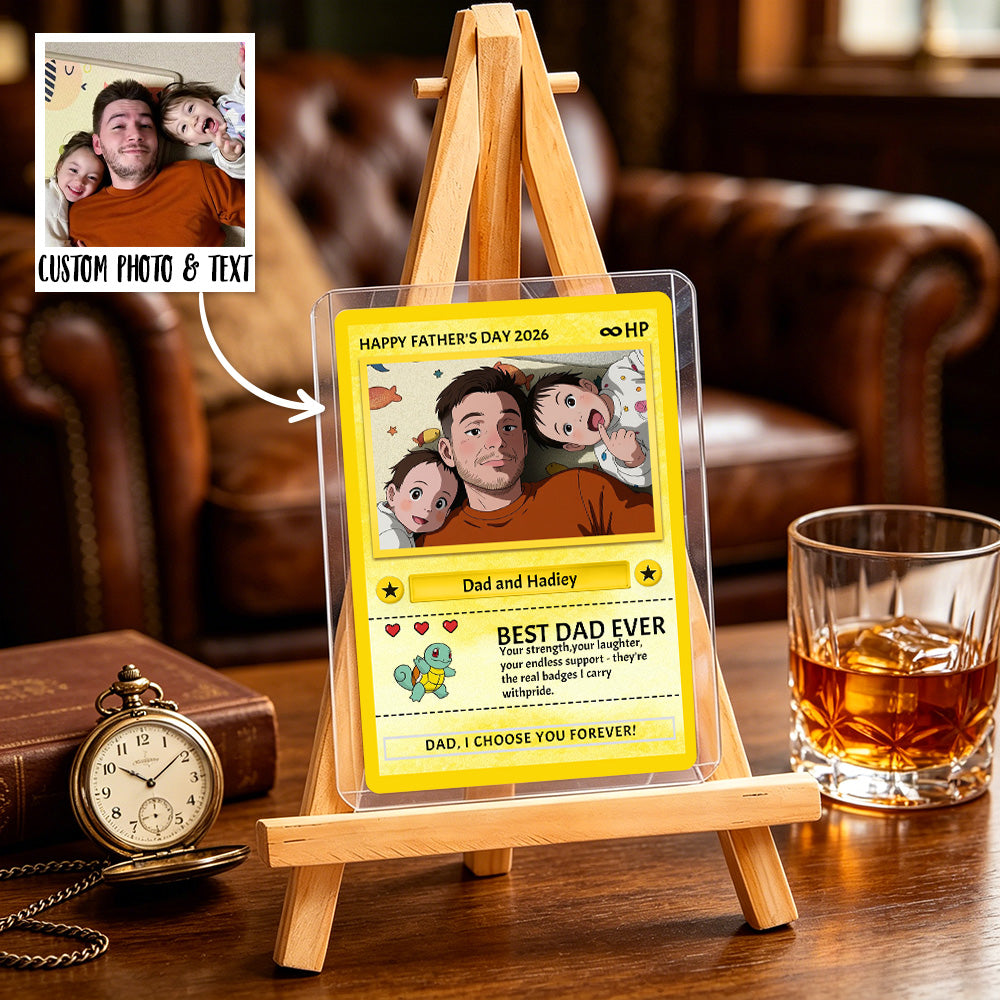 Personalised Father's Day Card - Custom Dad Trading Card with Photo & Names Best Dad Ever Unique Gift for Dad, Grandpa, Husband - Poke S
