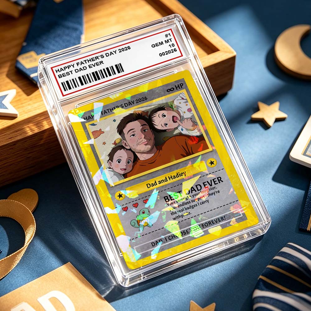 Personalised Father's Day Card - Custom Dad Trading Card with Photo & Names Best Dad Ever Unique Gift for Dad, Grandpa, Husband - Poke S