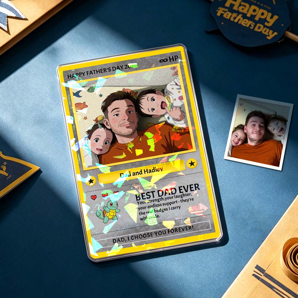 Personalised Father's Day Card - Custom Dad Trading Card with Photo & Names Best Dad Ever Unique Gift for Dad, Grandpa, Husband - Poke S