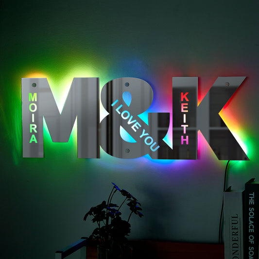 Personalized Couple Letter Mirror Light - Customizable Wall Decor
