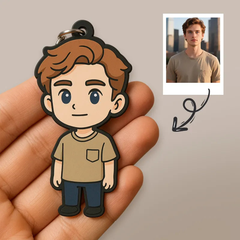 Custom Photo Cartoon Keychain Bag Charm Personalized from Your Photo Unique Keepsake Valentines Gift for Her
