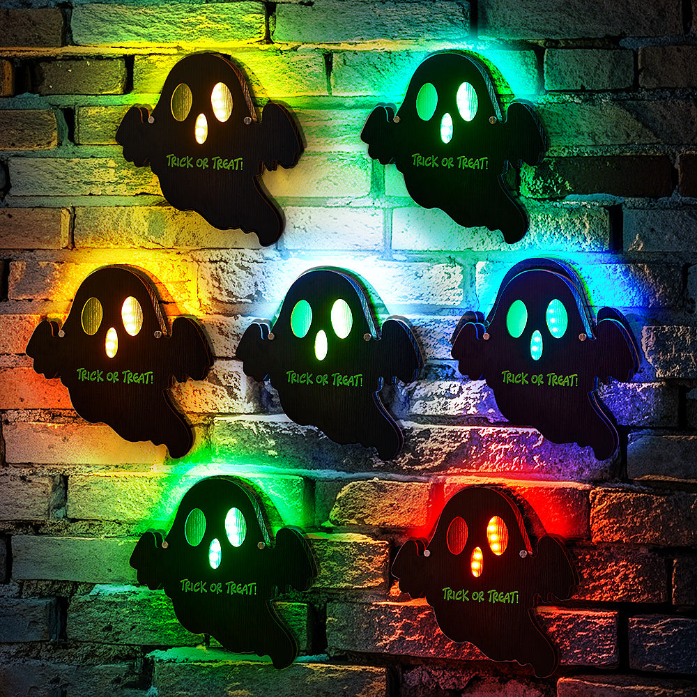 Personalized Trick or Treat Ghost Light with Text Halloween Night Light Gift for Family or Friend