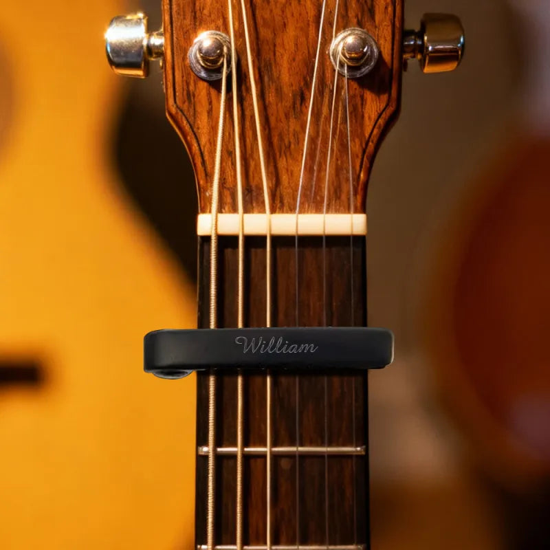 Personalized Metal Guitar Capo with Wood Grain Custom Message Engraved Guitar Pick Birthday Gift Father's Days Gift for Guitarists