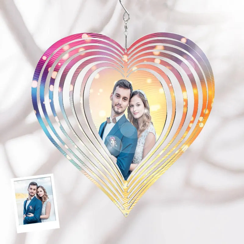 Custom Photo Heart Wind Spinner Chime Garden Decoration Couple Valentine's Day Gift