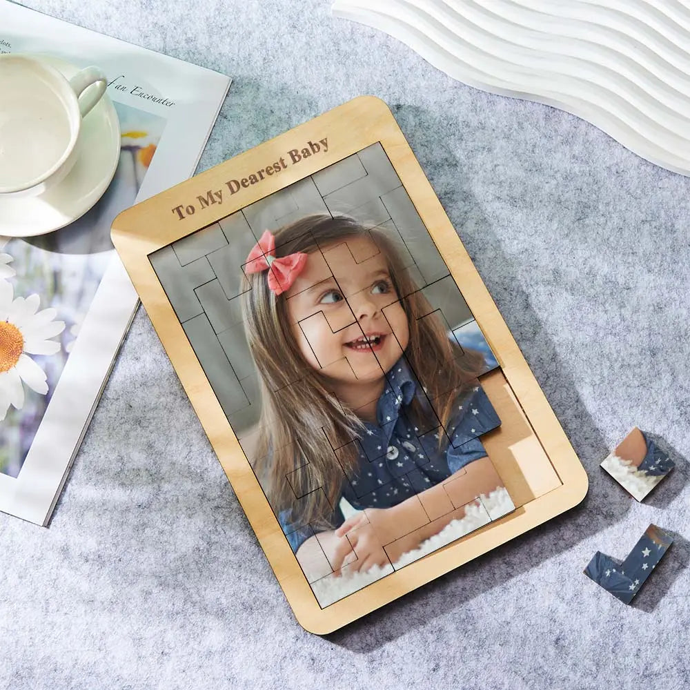 Custom Photo Puzzle Tetris Personalised Wooden Frame Gifts for Kids