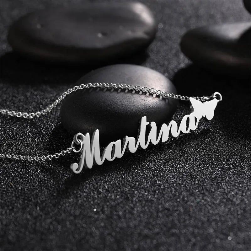 Custom Name 14K Gold Plated Necklace with Cute Butterfly Perfect Valentines Gift for Girlfriend