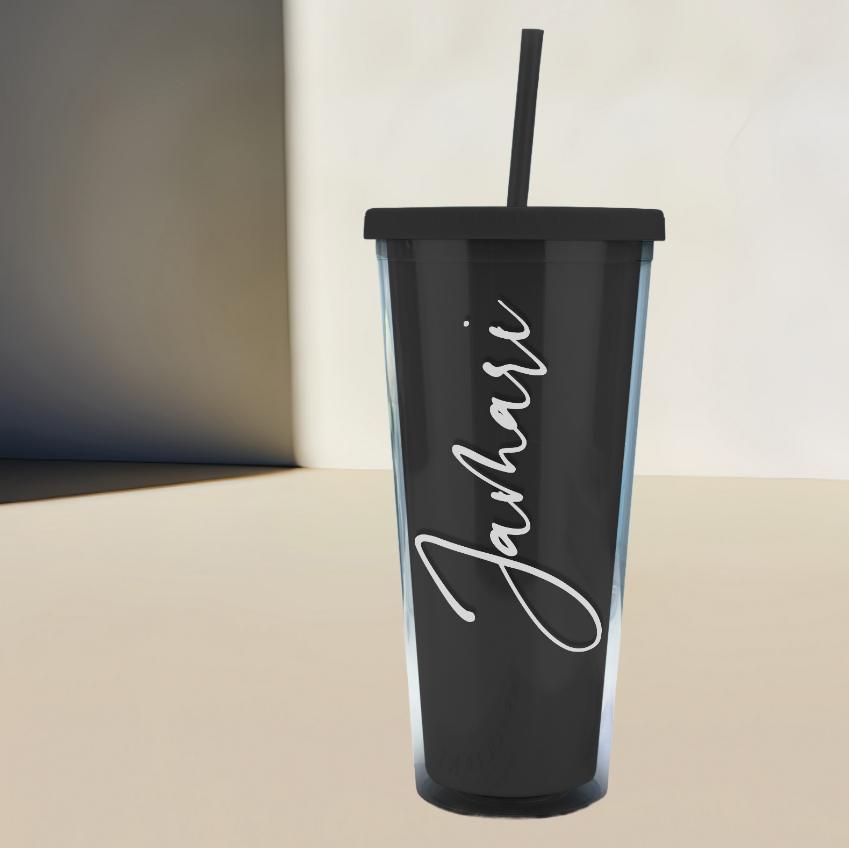 Personalized Name Black Plastic Tumbler with Straw – Back to School & Teacher’s Day Gift