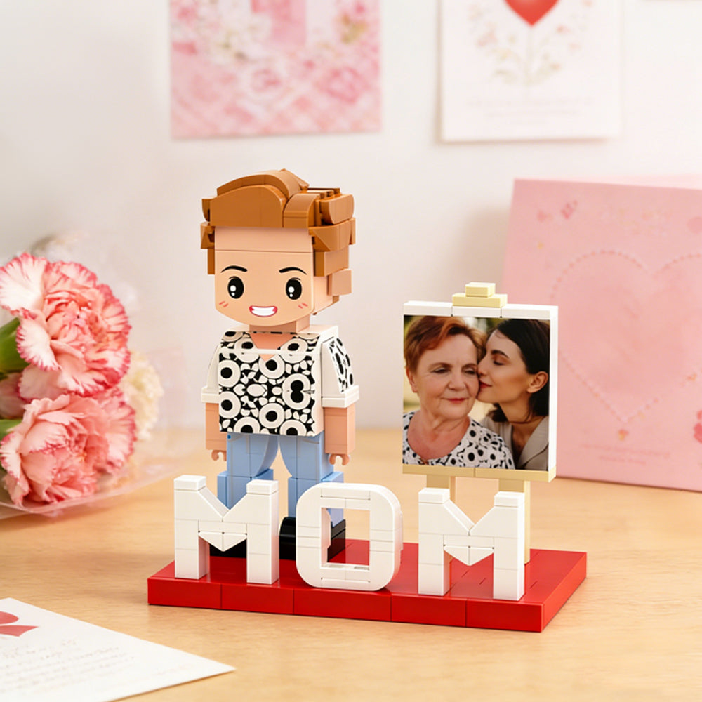 Full Body Custom MOM 1 Person Cute Brick Figure with Photo Mother's Day Gift