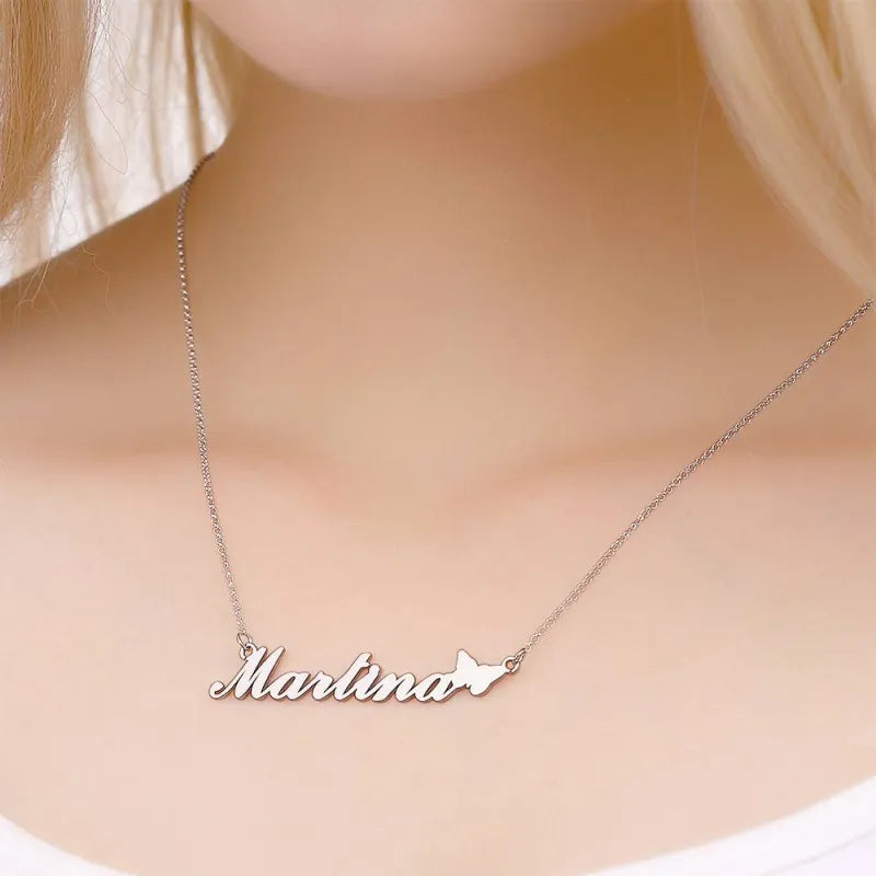 Custom Name 14K Gold Plated Necklace with Cute Butterfly Perfect Valentines Gift for Girlfriend