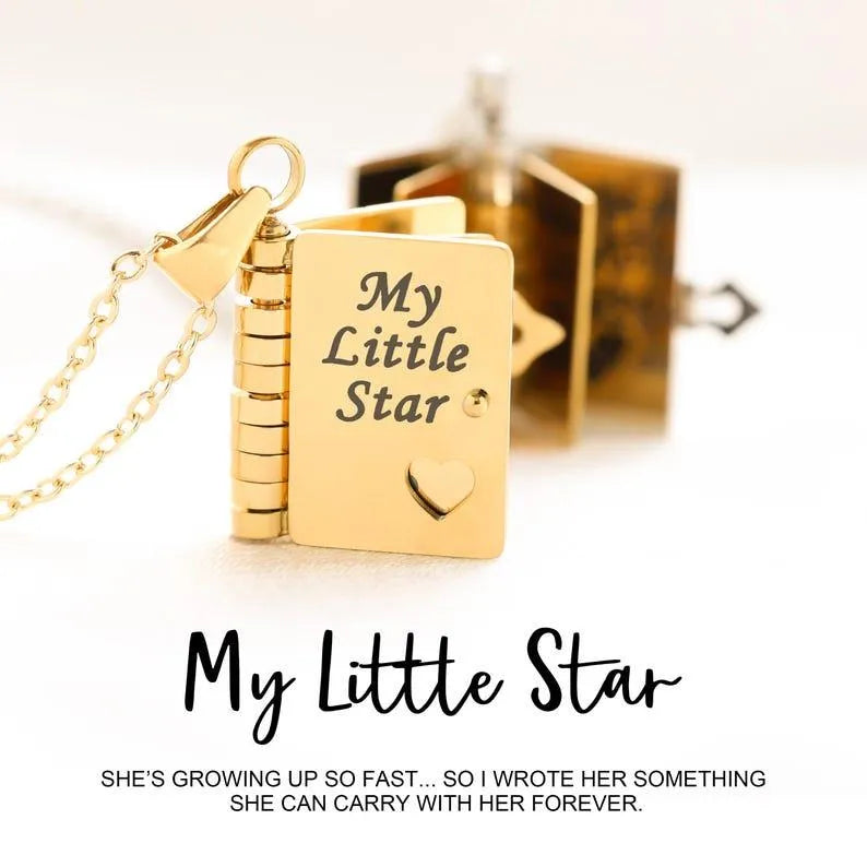 Personalized Text Book Necklace – Adjustable Pendant with Message Inside Meaningful Jewelry