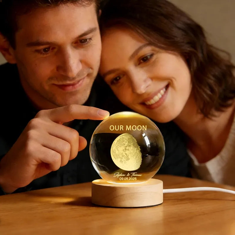 Personalized Our Moon Special Day Crystal Ball LED Night Light Custom Moon Phase Night Light for Couples Romantic Anniversary Gift