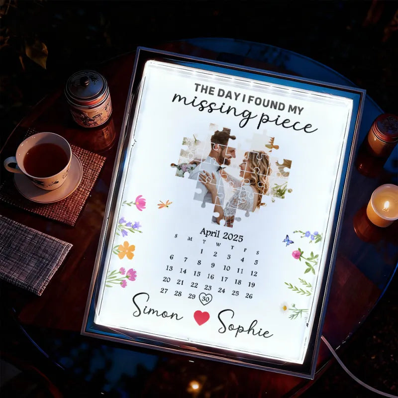 Custom Photo & Names Magic Mirror Light The Day I Found My Missing Piece Calendar Desk Decor Valentine's Gift