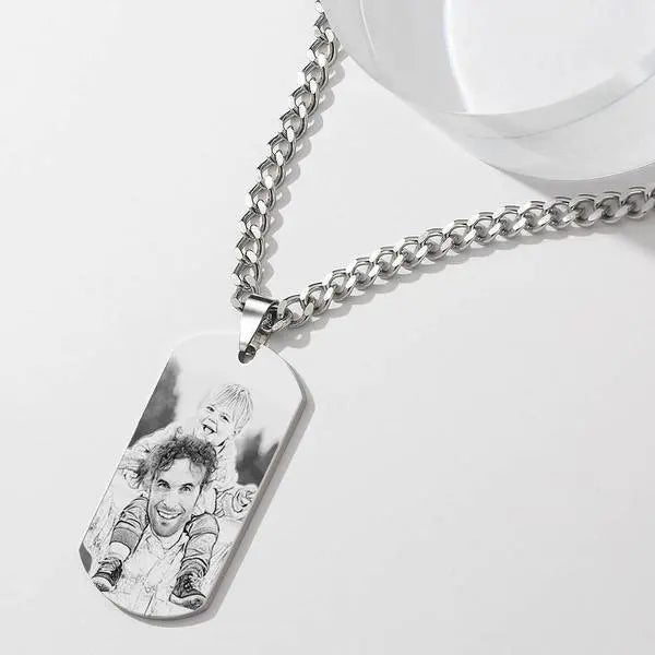 Personalised Photo Necklace Men's Jewelry With Engraving Text Stainless Steel Necklace Father's Day GIft For Dad