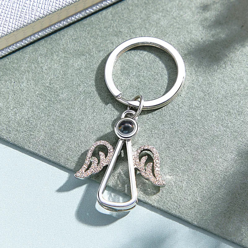 Personalized Angel Photo Keychain Projection Gem Ornament Memorial Gift for Grandma Christmas Gift