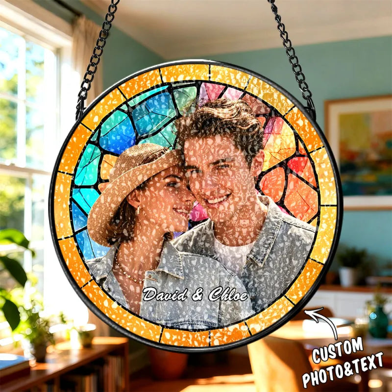 Personalized Family Portrait Stained Glass Suncatcher Custom Photo Memorial Window Hanging Gift