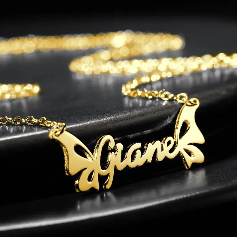 Personalized Name 14K Gold Butterfly Necklace Valentines Gift For Her