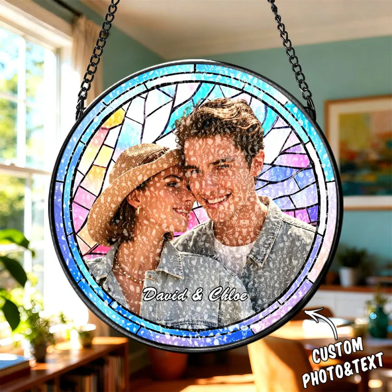 Personalized Family Portrait Stained Glass Suncatcher Custom Photo Memorial Window Hanging Gift