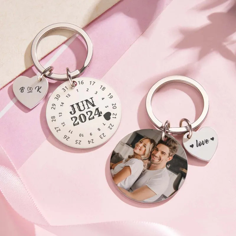 Personalized Photo Calendar Keychain Significant Date Marker Best Anniversary Gift Valentine's Day Gift For Couples
