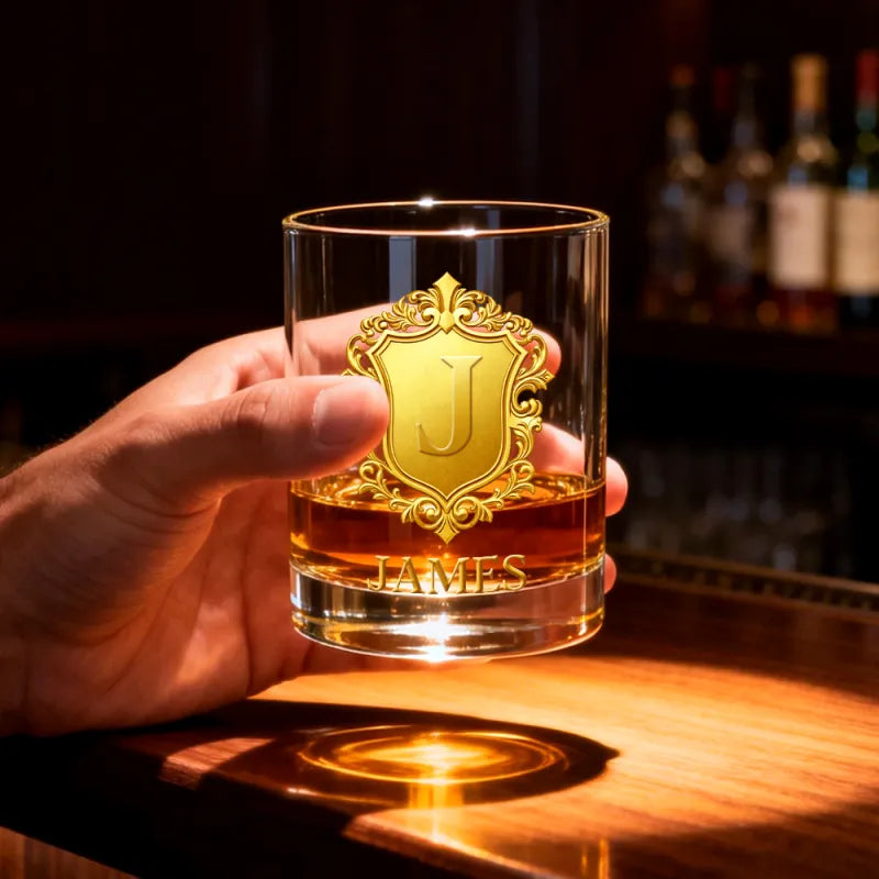Custom Golden 2D Flat Printing Badge 10 oz Rock Whiskey Glass Birthday Gift - Cheers with Legendary Man